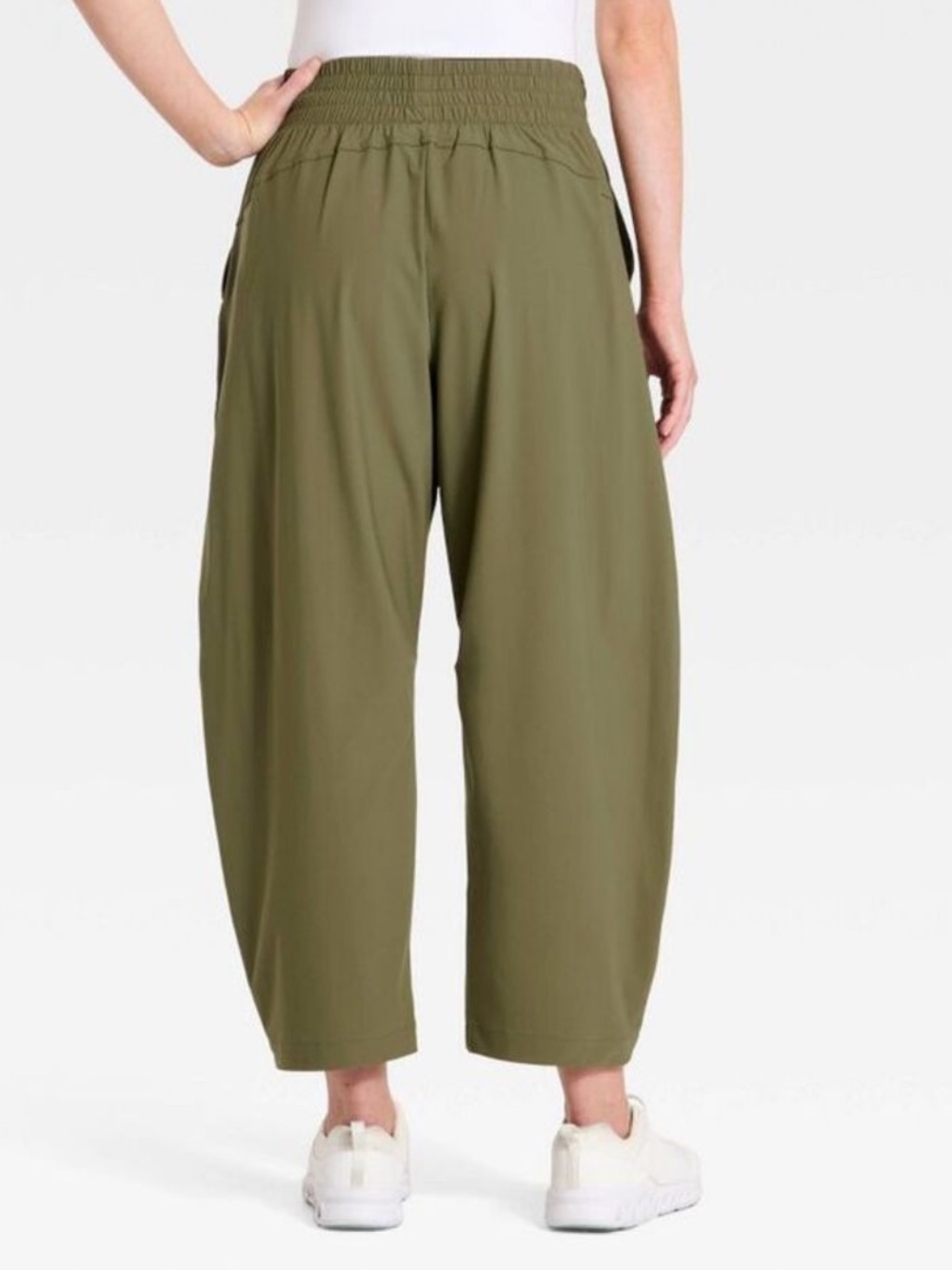 Women's High-Rise Woven Barrel Leg Pants - All In Motion Dark Olive Green L - Picture 2 of 4